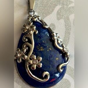 Silver tone and blue Lapis Lazuli pendant  #lapislazuli